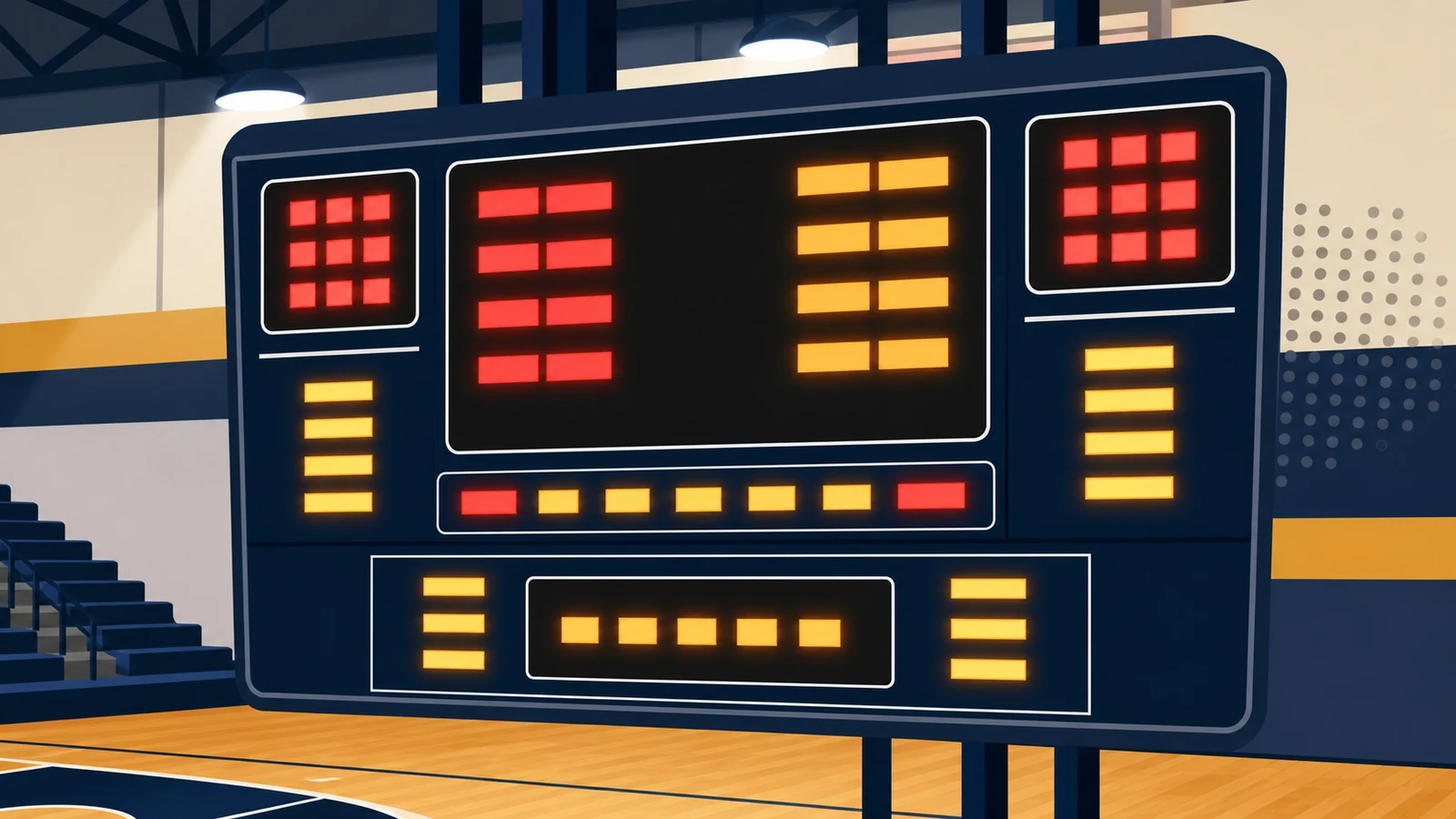 Basketball Scoreboard Features: Shot Clock, Player Fouls, Team Bonus, Period Timer