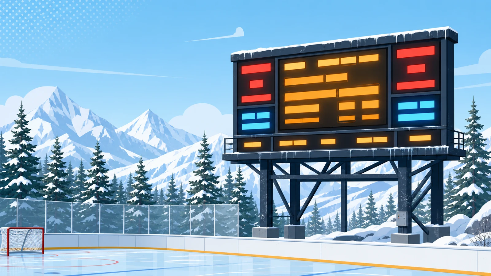 Weatherproof outdoor LED scoreboard on a freestanding structure showing bright daylight-readable digits